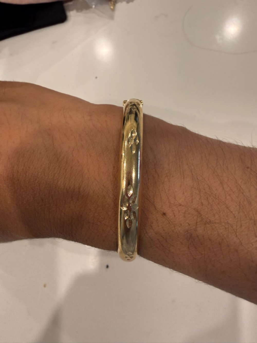 Gold Tone Engraved Bangle Bracelet